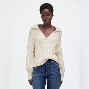 Madewell Cotton-Merino Wool Blend Cable-Knit Sweater in Winter White